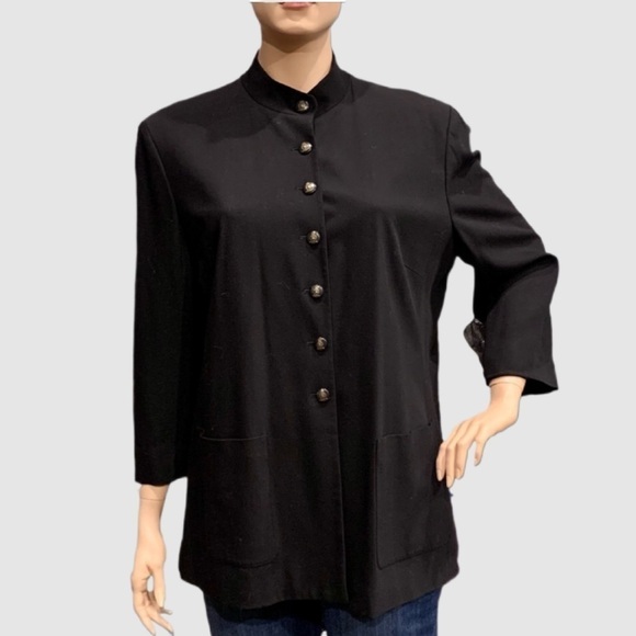 Lauren Ralph Lauren Long Jacket Plus Size 22W Black Mandarin Collar Buttons NWOT - Picture 1 of 16